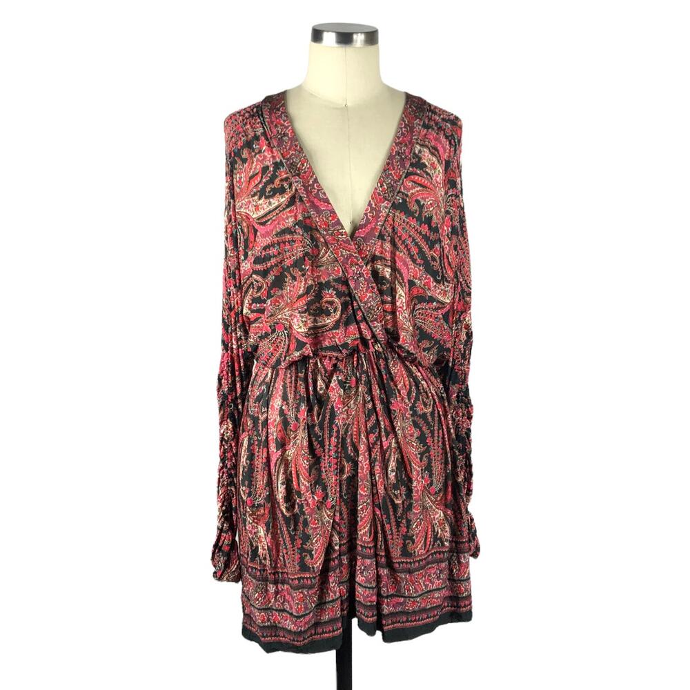ISABEL MARANT Red Pink Paisley Mini Dress‎ Ruched Summer Stretch Colorful 36 S